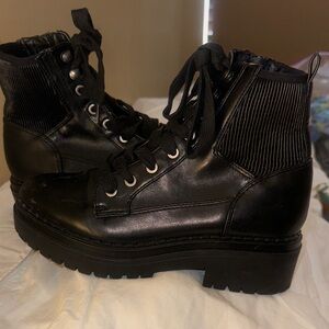 Indigo Black Moto Boots with Lace-Up Detail